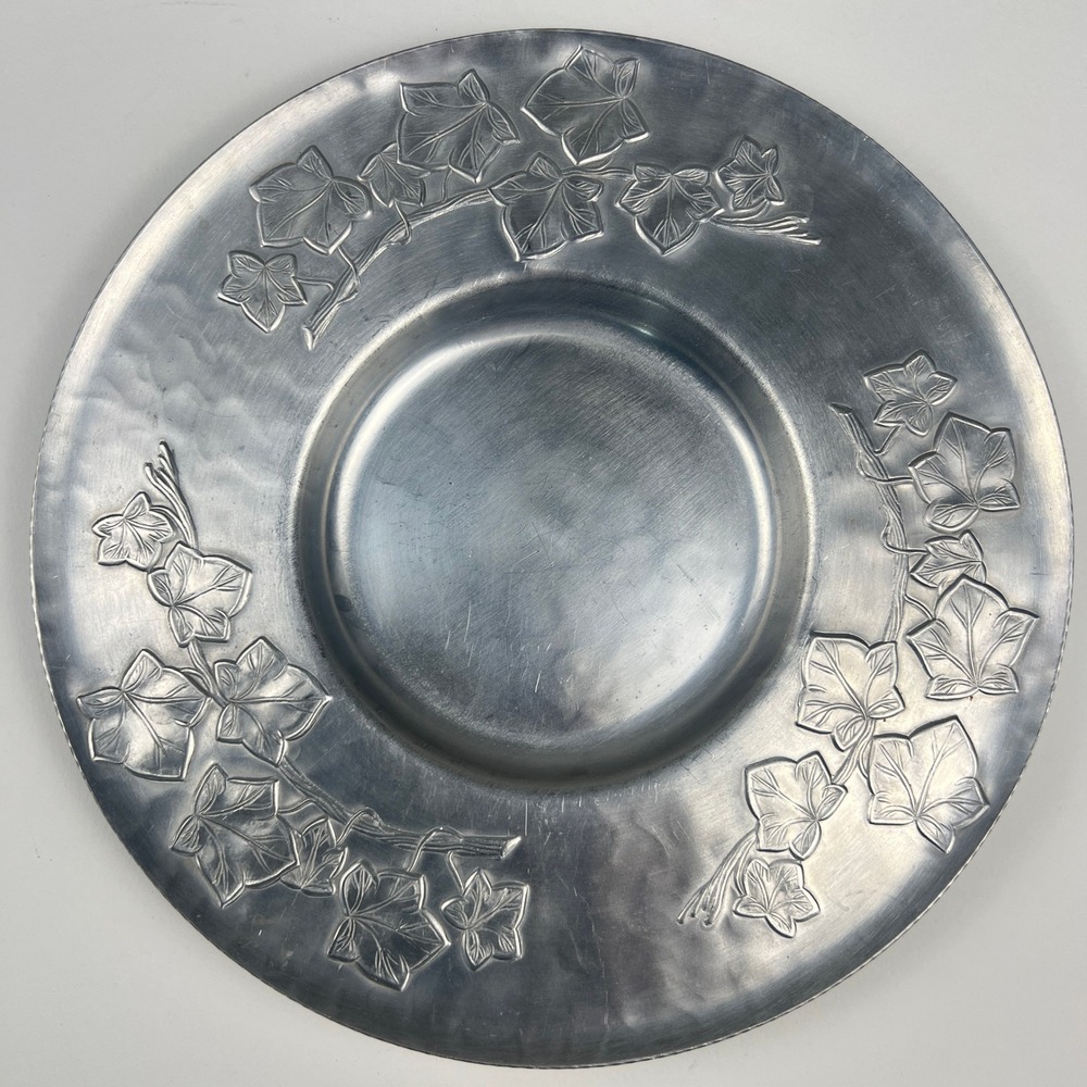 Everlast Forged Aluminum Platter 14.5" Silver Ivy Leaf Embossed Vintage MCM